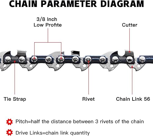 Miniatura 3 de KAKEI Cadena de motosierra de 16 pulgadas, paso LP de 38 pulgadas, calibre de 050 pulgadas, 56 eslabones de transmisión para Craftsman, Poulan,