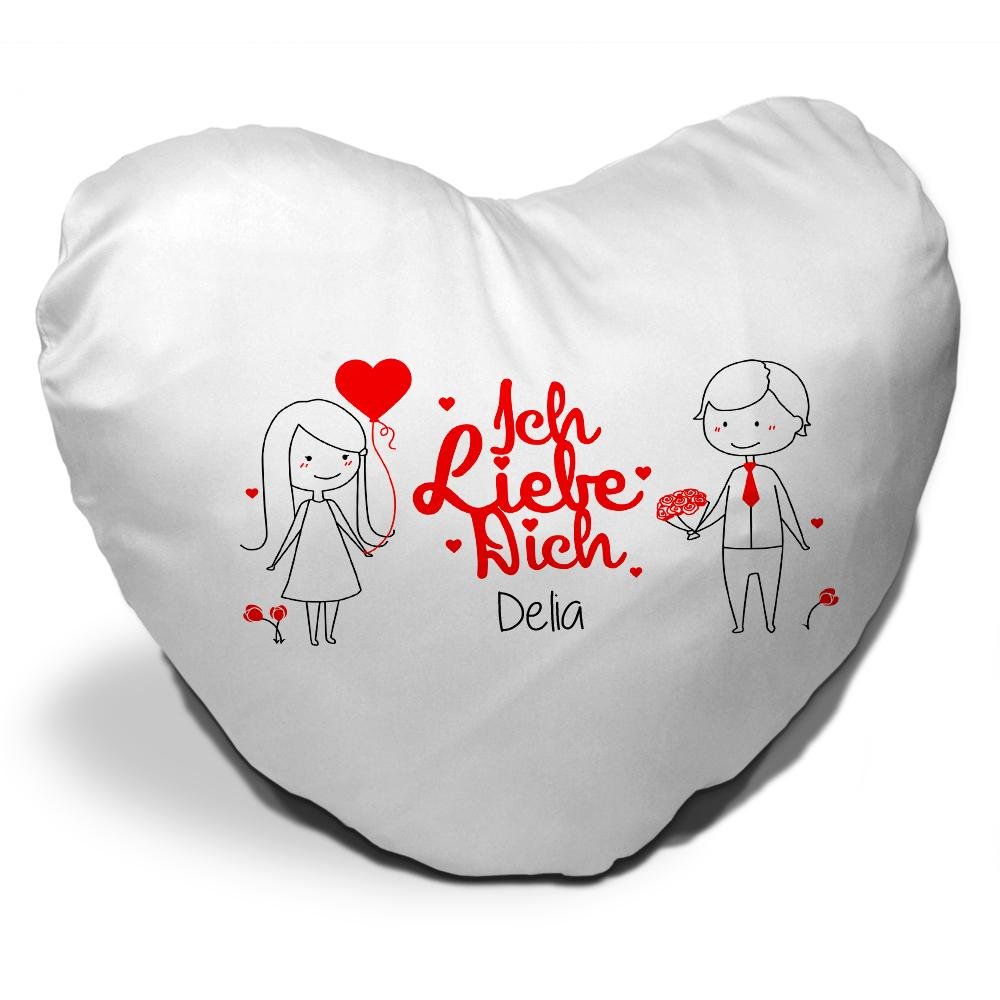 Herz-Kissen mit Namen Delia und Spruch - Ich Liebe Dich - mit Liebespaar zum Valentinstag | Herzkissen für Verliebte