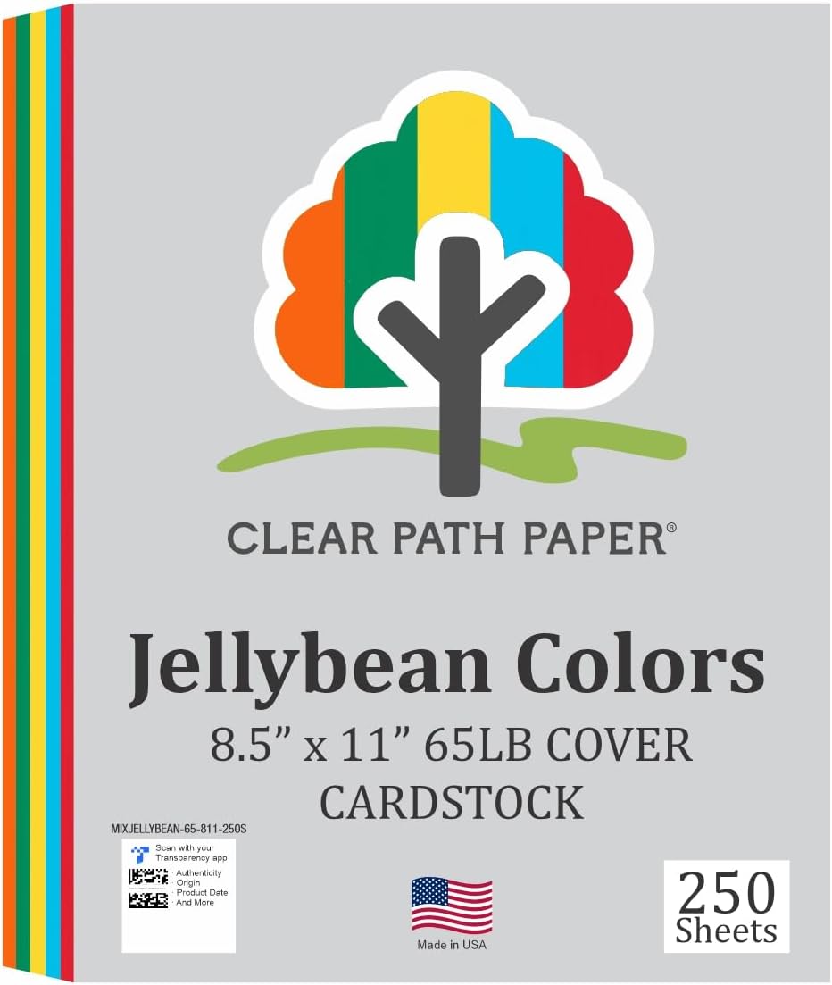 Mixed Jellybean Cardstock - 65Lb Cover - 8.5 x11 inch - 250 Sheets - Clear Path Paper