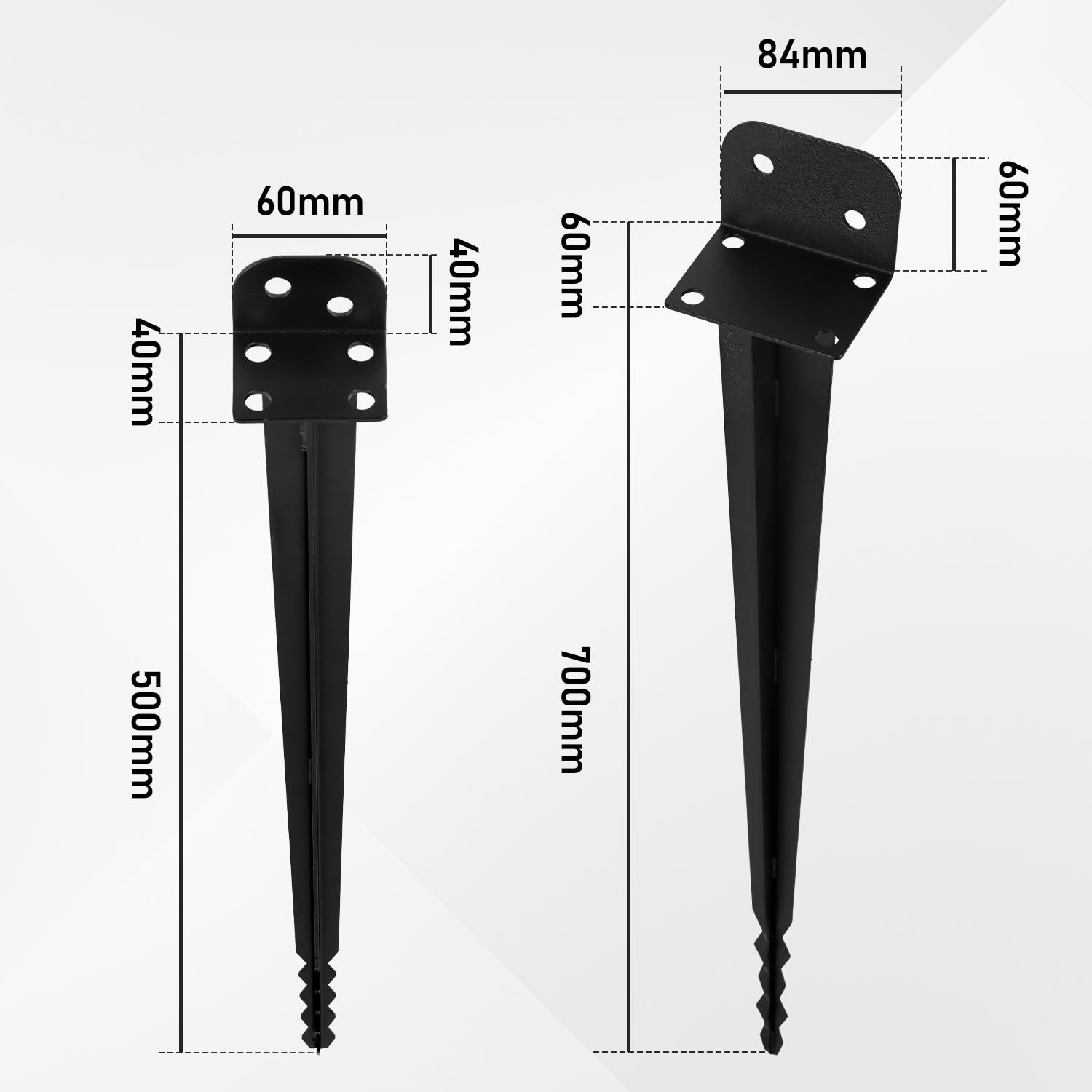 Juego de 12 casquillos de suelo en forma de L de 70 cm con extremo dentado, fácil de clavar, anclaje y soporte para postes de madera y metal, acero