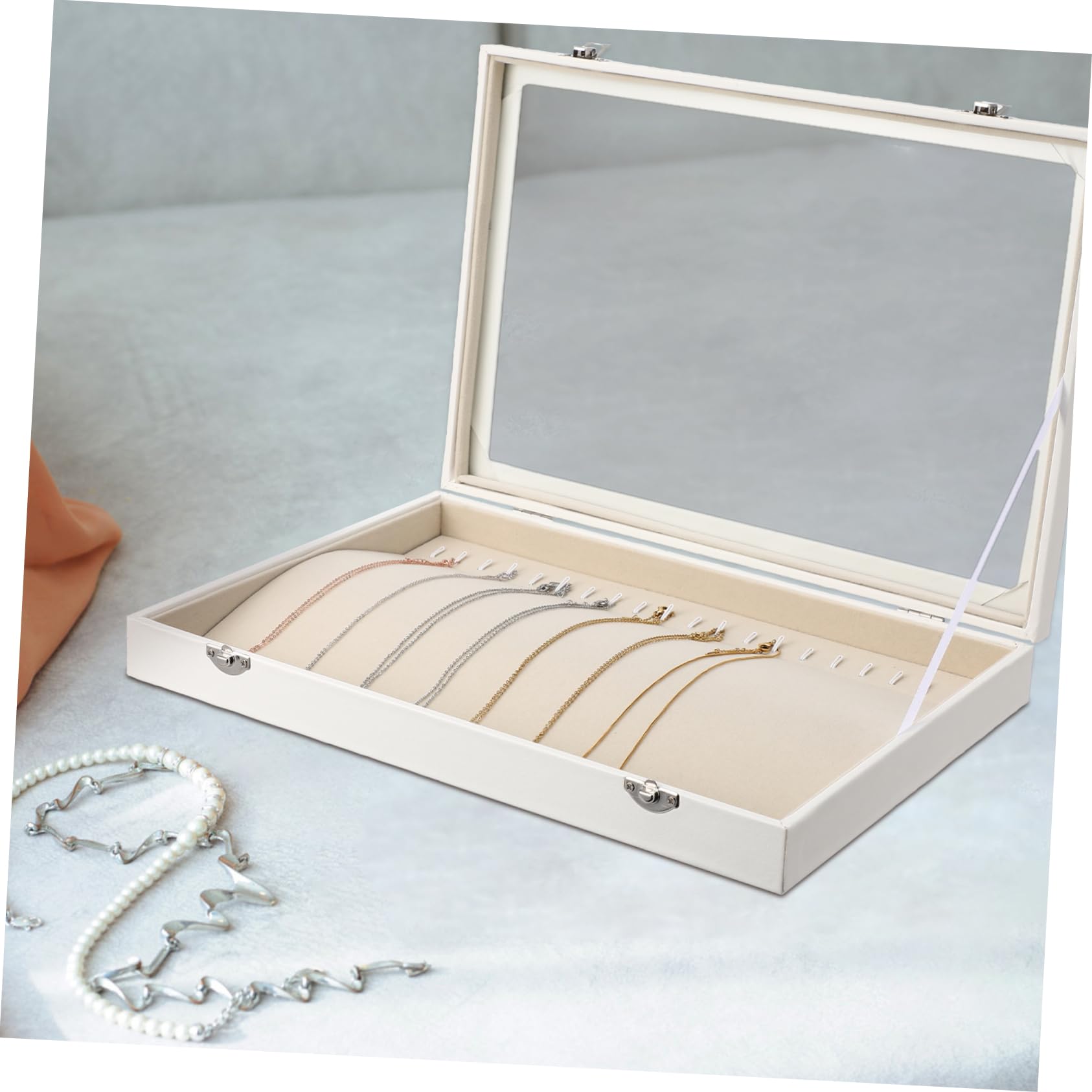 BESTYASH Caja Organizadora de Collares Tapa Transparente para Almacenamiento Seguro de Madera y Cerradura, Gran Capacidad en Tocador o Closet