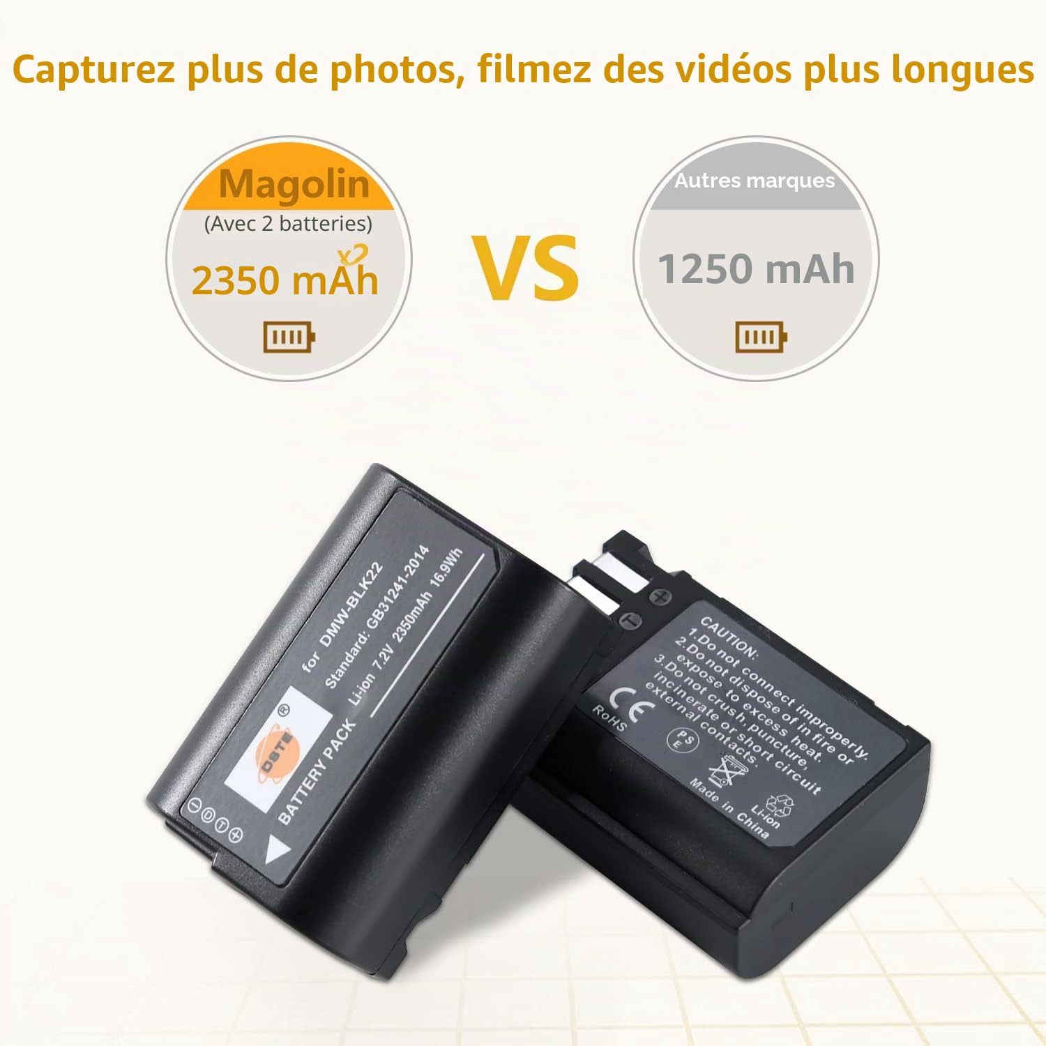 DSTE Lot de 2 batteries de rechange DMW-BLK22 + double chargeur USB avec écran LCD compatible avec Panasonic DC-S5 DC-S5KK Lumix DC S5 S5K G9 GH5 GH5 II GH5 II GH5S Lumix DC-G9 II Camera, Sigma BP-61