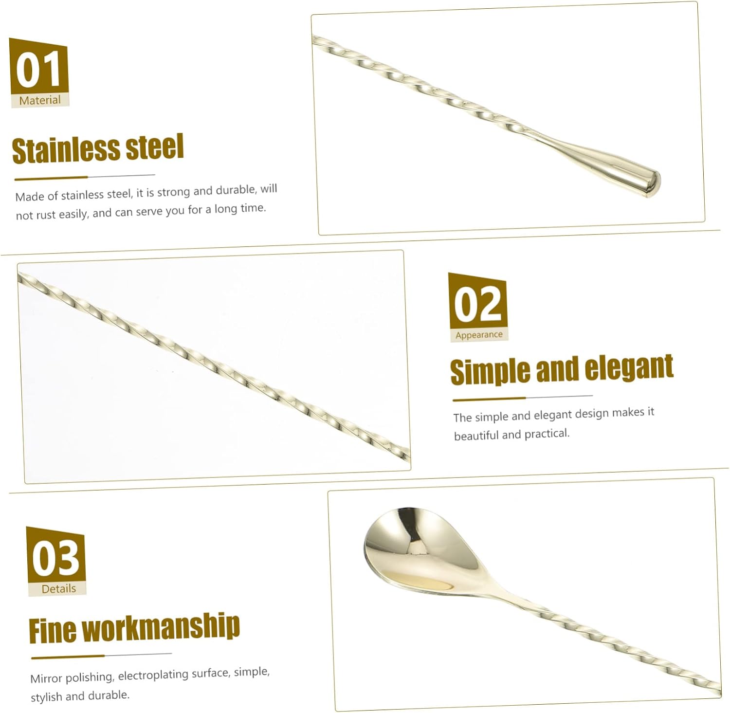 Cabilock Stainless Steel Cocktail Mixing Spoon Long Bar Stirring Stick Spiral Design for Bartending for Muddling and Mixing Drinks for Home Bars and Parties