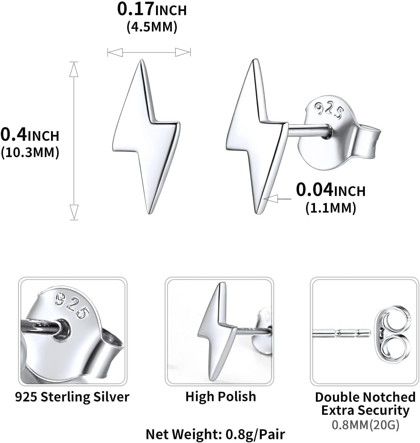 ChicSilver 925 Sterling Silver Stud Earrings Hypoallergenic, Dainty Simple Heart/Star/Moon/Lightning/Butterfly Earrings for Women with Gift Box - Image 6