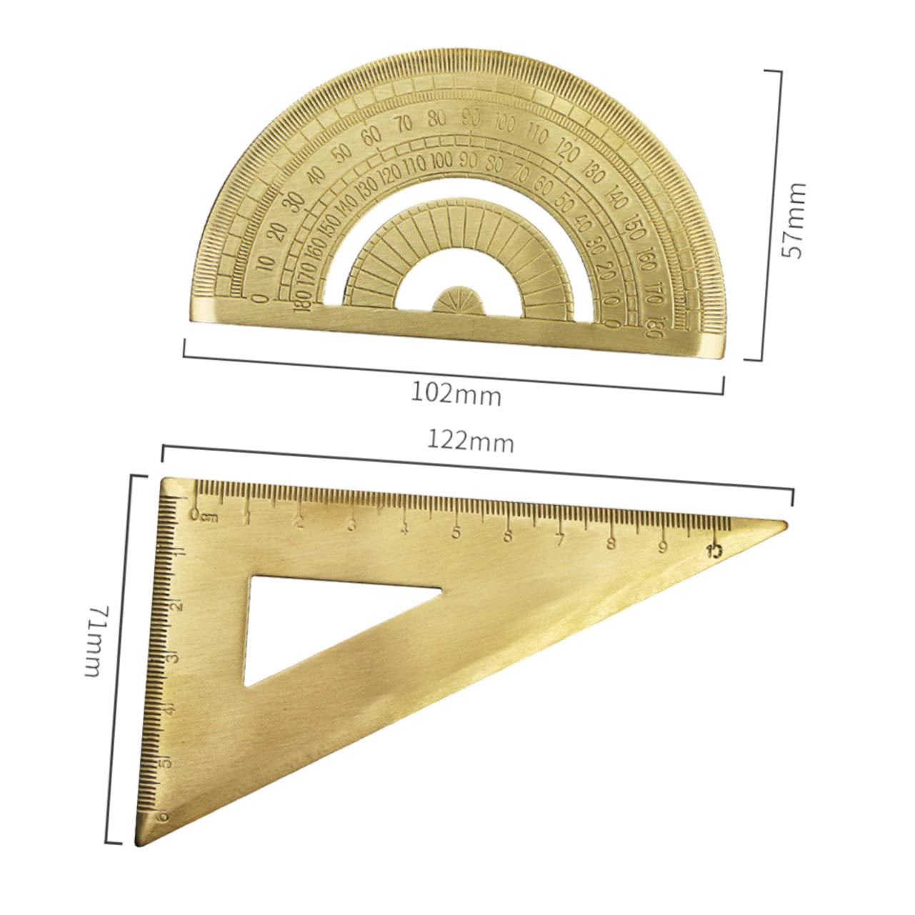 LALAFINA 3 Sätze Dreiecksherrscher Dreieck Lineal Multifunktionales geometrisches Lineal Messwerkzeug Lineal messen Präzisionswerkzeuge Geometrie-Werkzeug Messing Golden