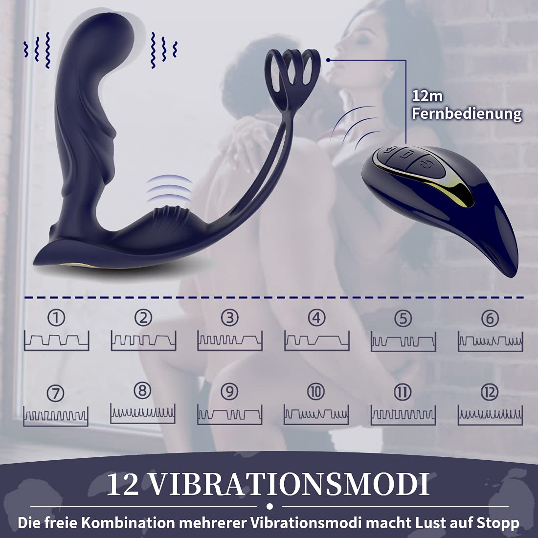 Viebrator con telecomando Fur Manner, massaggiatore prostato, vibratore da uomo, 12 vibratori, anello per pene morbido, con coppia di plug anale per prostata, con massaggiatore anale e anale
