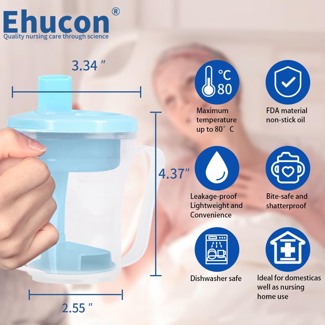 dysphagia regulating drinking cup for elderly with difficulty swallowing,with 5cc and 10cc sip cup,assistive devices liquids only,No thickener is Used (LightBlue, 2PCS)