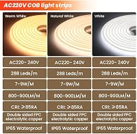 XUNATA COB Neon LED Szalag 230V 288 LED/méter Nagy Fényerő Hajlékony Világítás Természetes Fehér 20m Otthon Dekoráció 3
