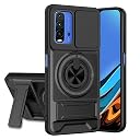 AELVOUX Redmi 9 Power/Poco M3 Back Cover | Armor Camera Slider 360 Degree Rotating Finger Ring Holder Case with Bracket Stand Back Case Cover (Compatible with MagSafe Accessories) (Black) gallery image