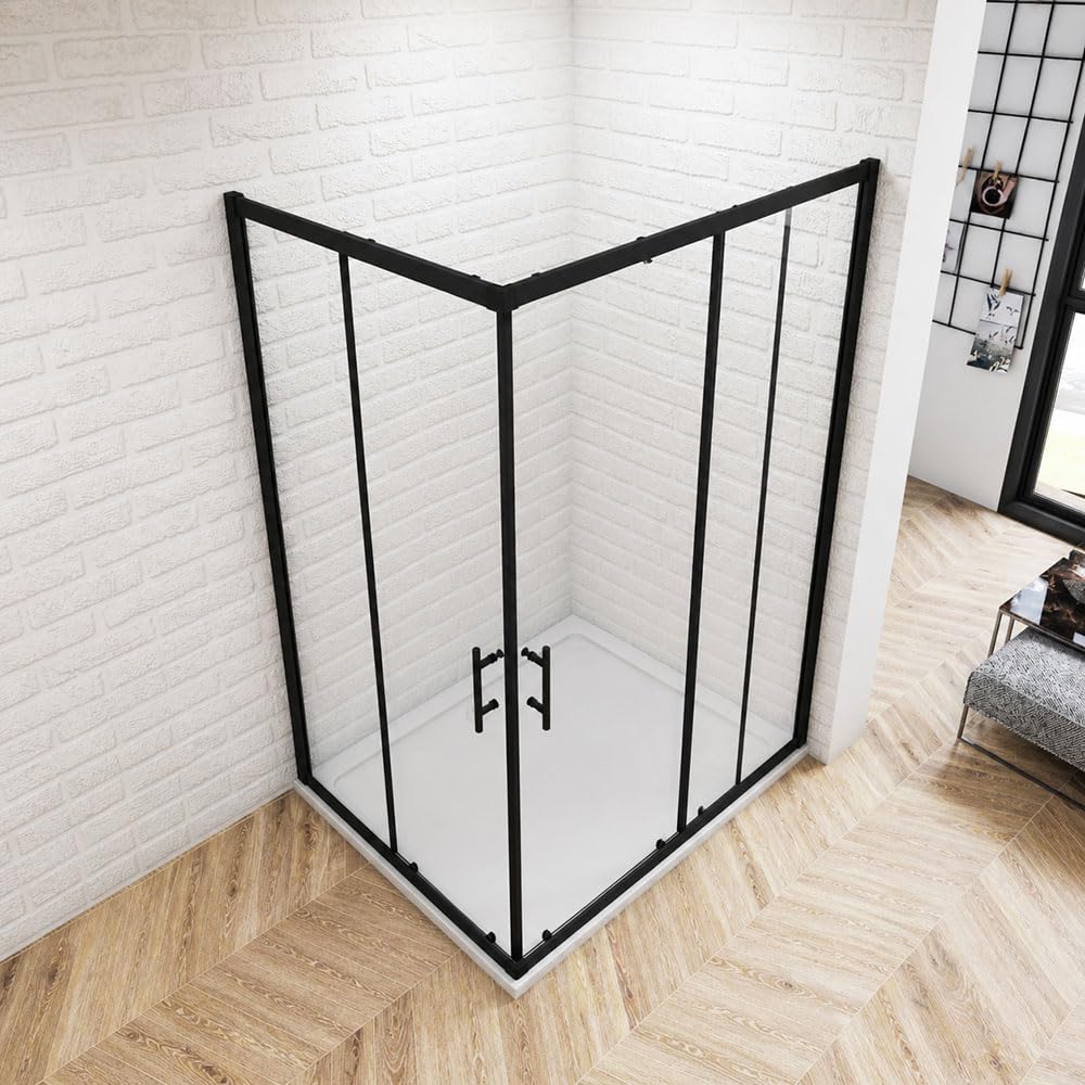 900x800x1850mm Black Frame Corner Entry Sliding Shower Enclosure Double Door