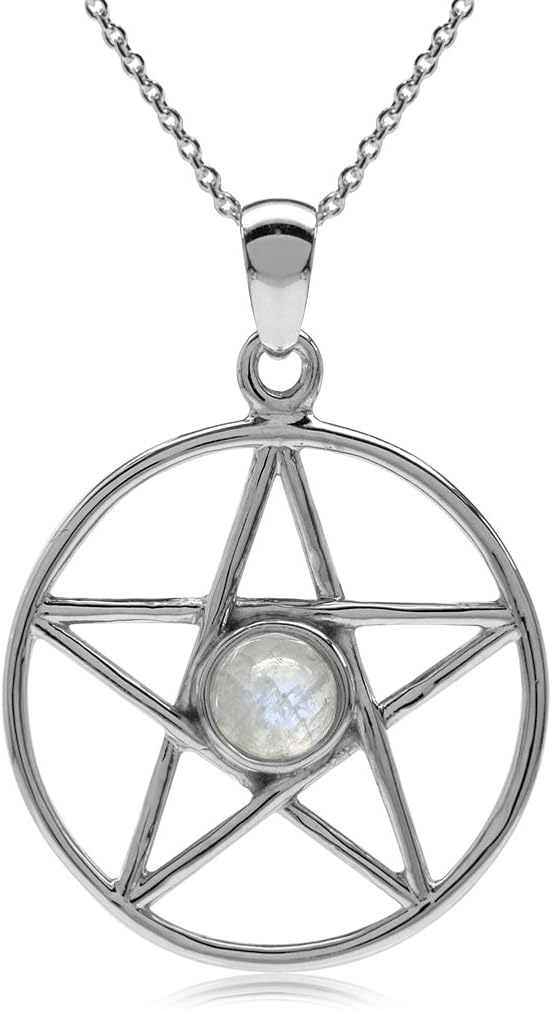 Silvershake Natural Moonstone 925 Sterling Silver Pentagram Star Pendant with 18 Inch Chain Necklace