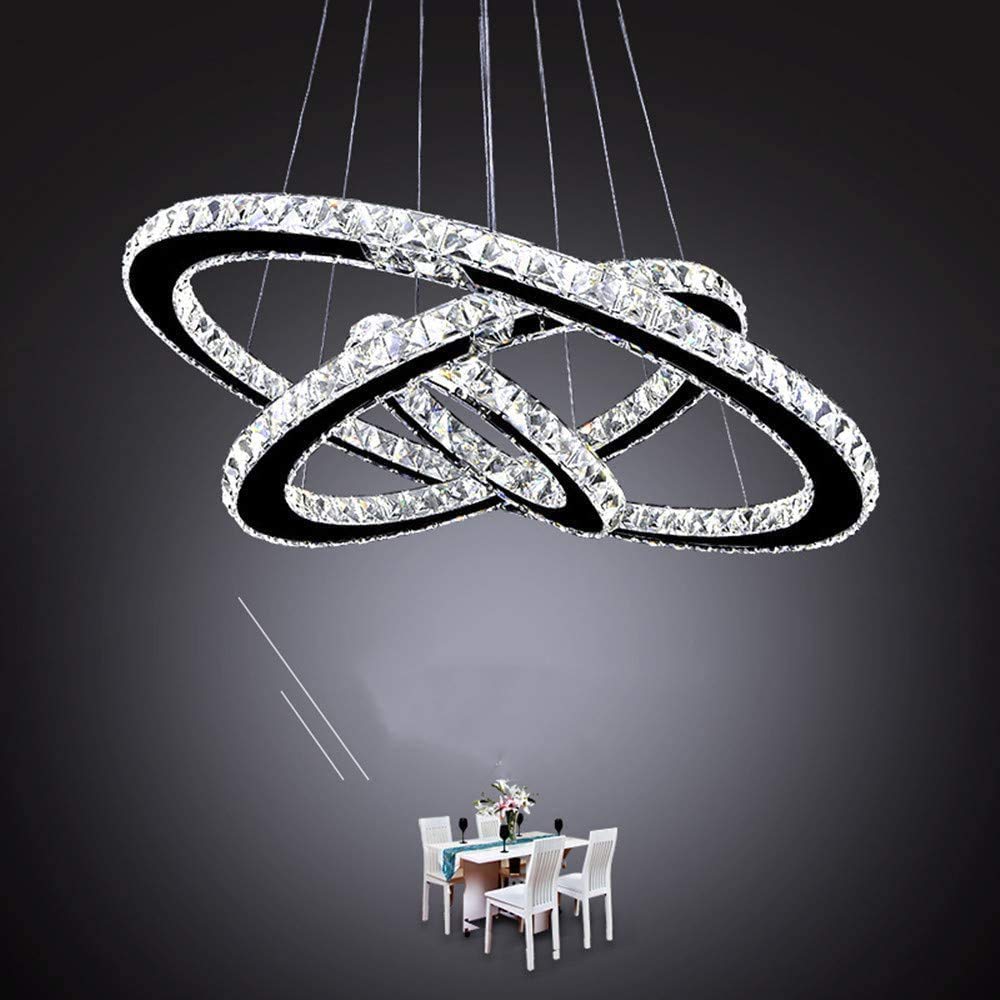 KLXSIVU LED Chandelier K9 Crystal Three-Ring Design - Modern Ceiling Light for Living Room, Dining Bedroom, Study 30cm*50cm*70cm