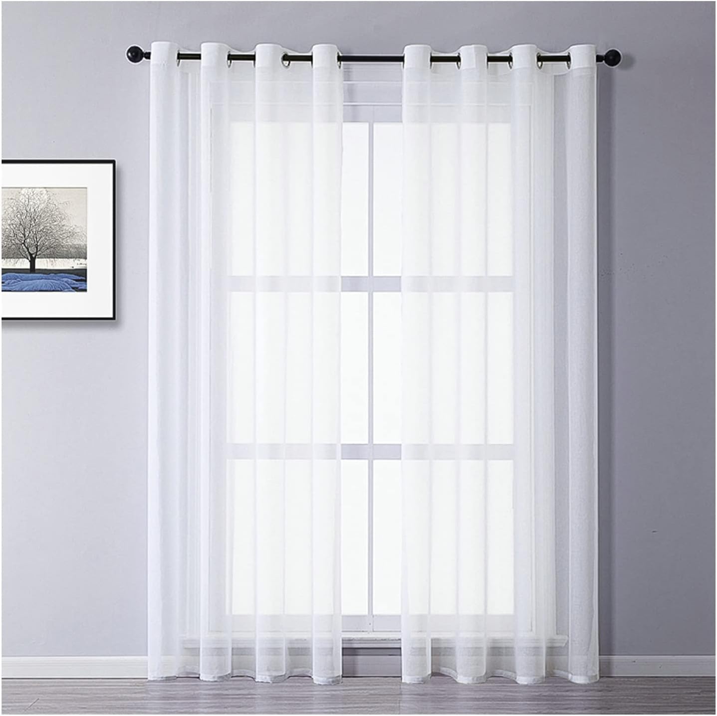 Drapes Sheer 2 Panels Set 2 x 38W x 63H,Curtains Sheer White Solid Color Draperies Grommet