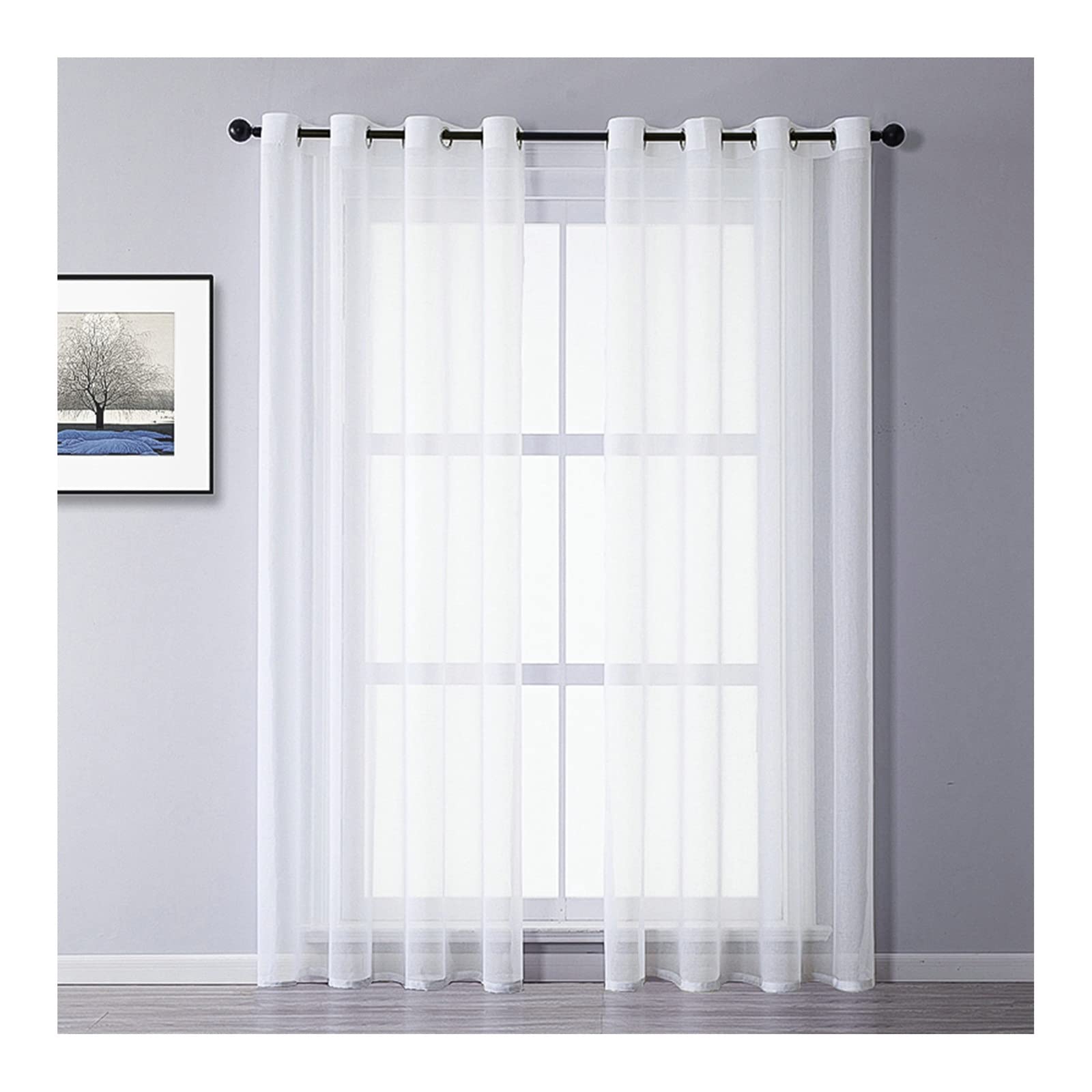 Cortina para salón blanco KnSam translúcida con ojales, juego de 2 unidades de 214 x 86 cm