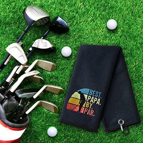 Dyjybmy Best Papa By Par Funny Golf Towel, Embroidered Golf Towels For Golf Bags With Clip, Men's Golf Accessories, Fathers Day Birthday Gifts For Golf Fan, Retirement Gift, Dads Golf Towel #TOP3