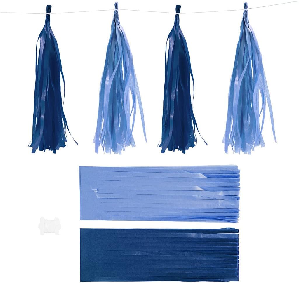 Paper Tassel, dark blue/light blue, size 12x35 cm, 14 g, 12pcs