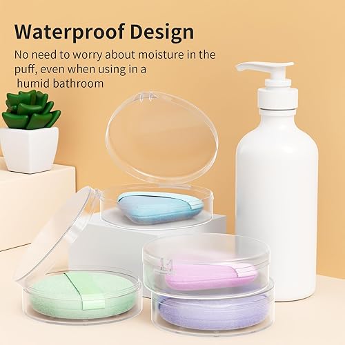 Miniatura 7 de Estuche de soplo de polvo, 2 recipientes protectores redondos de maquillaje y 2 fundas de viaje de lágrima de belleza, solo estuches, no está