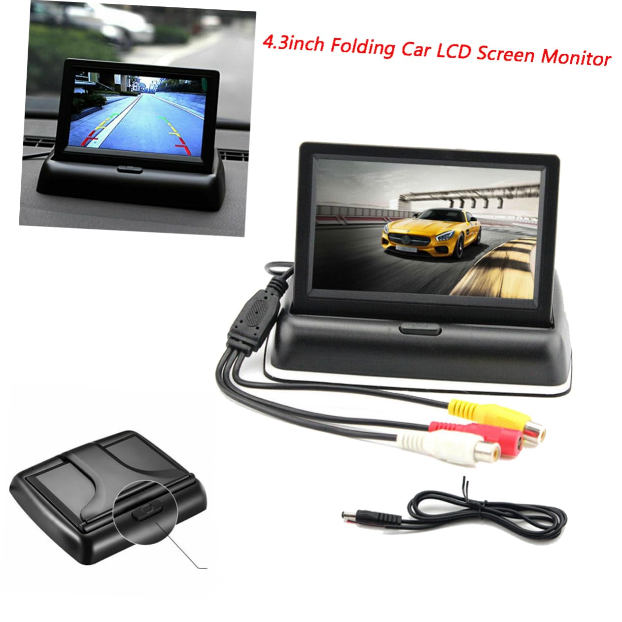 Moniteur de Voiture 4, 3 Pouces 480x272 ABS Noir DC 12-24 V | Moniteur de Voiture, Rapport 350: 1, Vue Arrière en Temps Réel, Installation Facile, pour Rv et Usage DIY