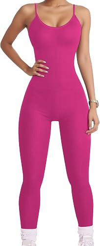 AURUZA Jumpsuit for Women Workout Seamless Jumpsuits Ribbed One Piece Tank Tops 
