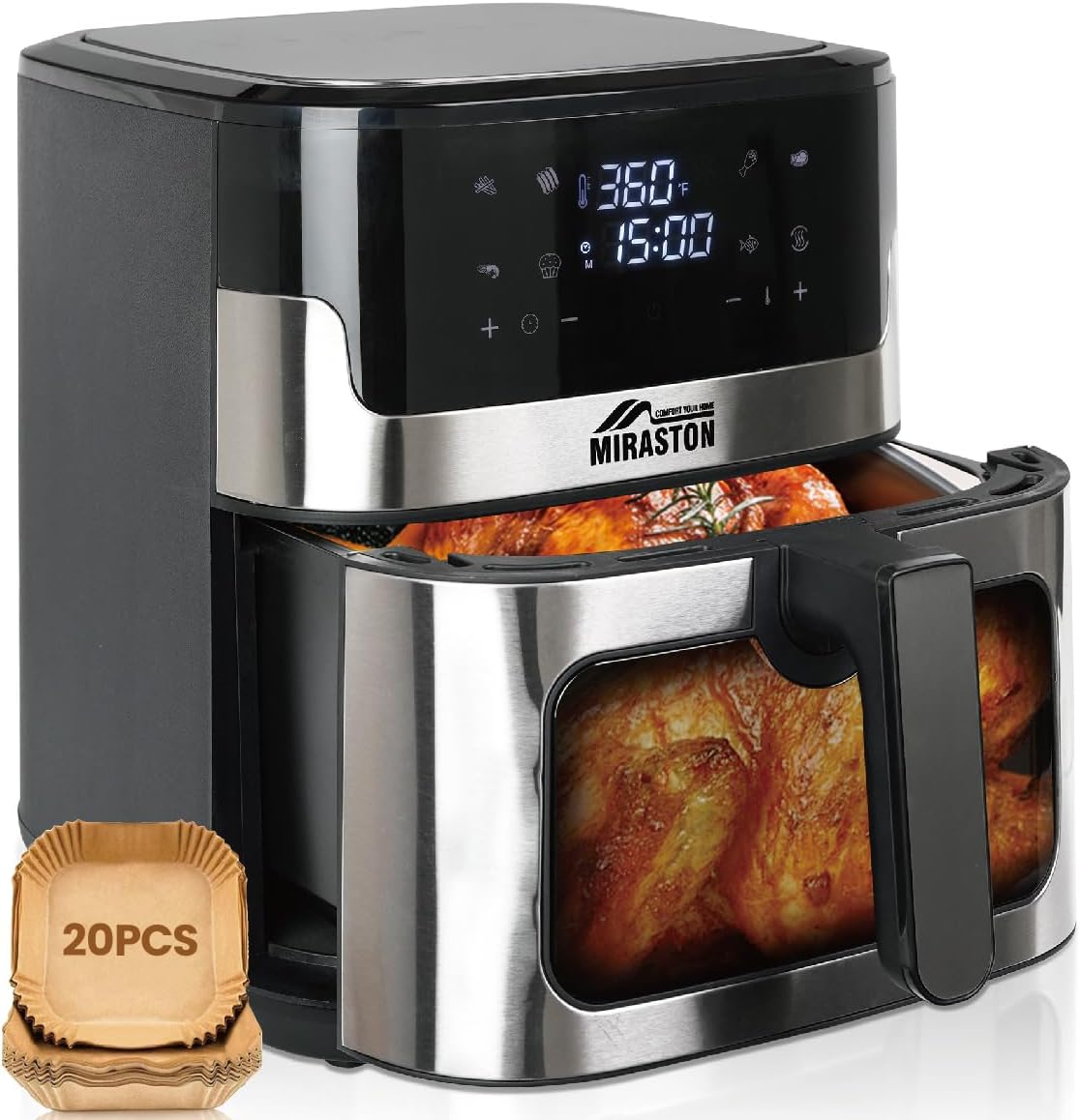 Air Fryer 8.5QT, Smart Touchscreen, 8 Presets for Roasting, Reheating, Fast Cooking, 201 Stainless Steel, Dishwasher-Safe Basket