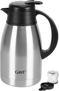 GiNT Thermal Coffee Carafe 51 Oz, Stainless Steel Insulated Beverage Server with Easy-Clean Detachable Lid, Leak-Proof One-Hand Pour Large Dispenser for Hot Drinks and Coffee Pot for Home Office