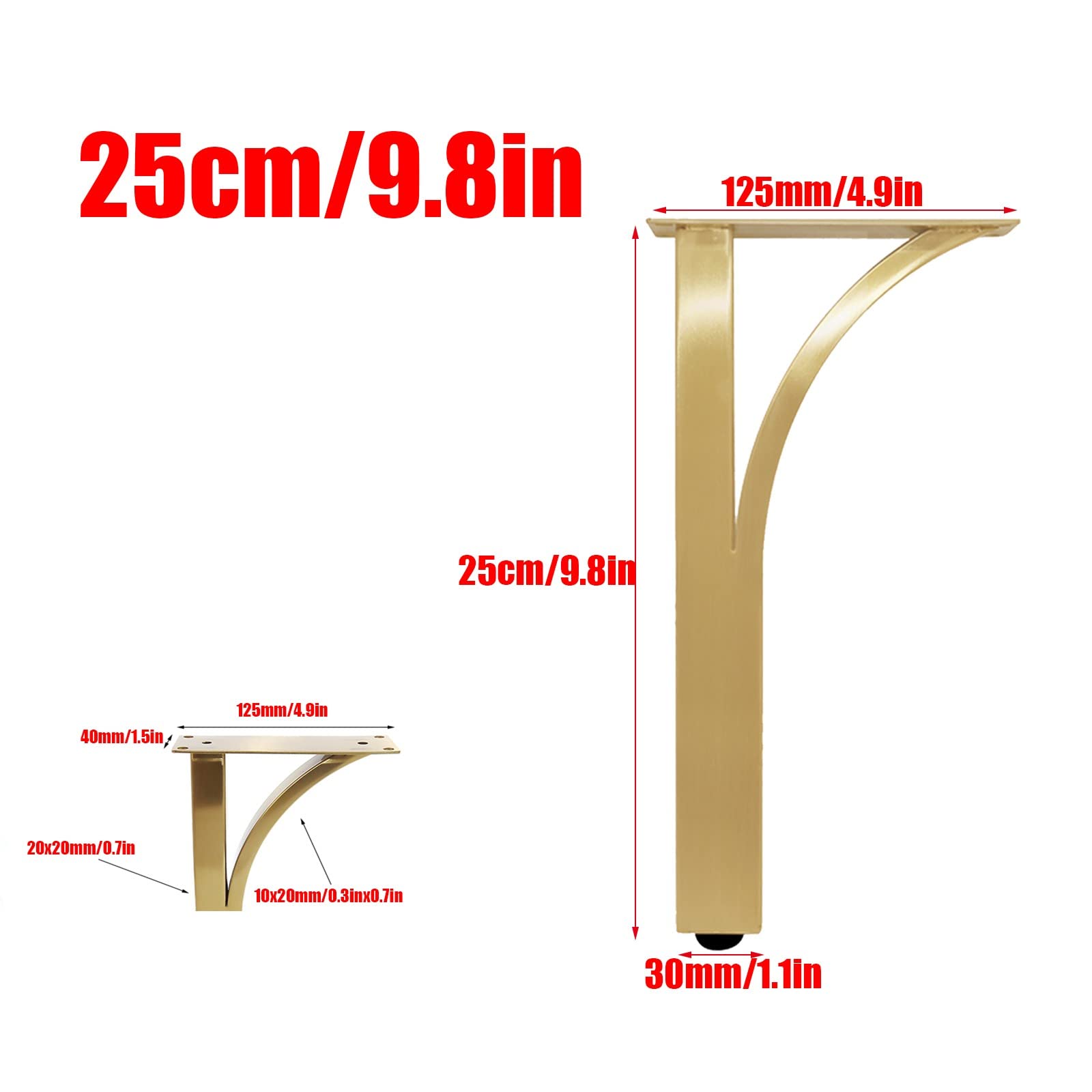 Patas ajustables de acero inoxidable para gabinete, paquete de 4 patas de metal de 25 cm para muebles de baño y soporte de TV, diseño moderno y elegante para un mejor apoyo