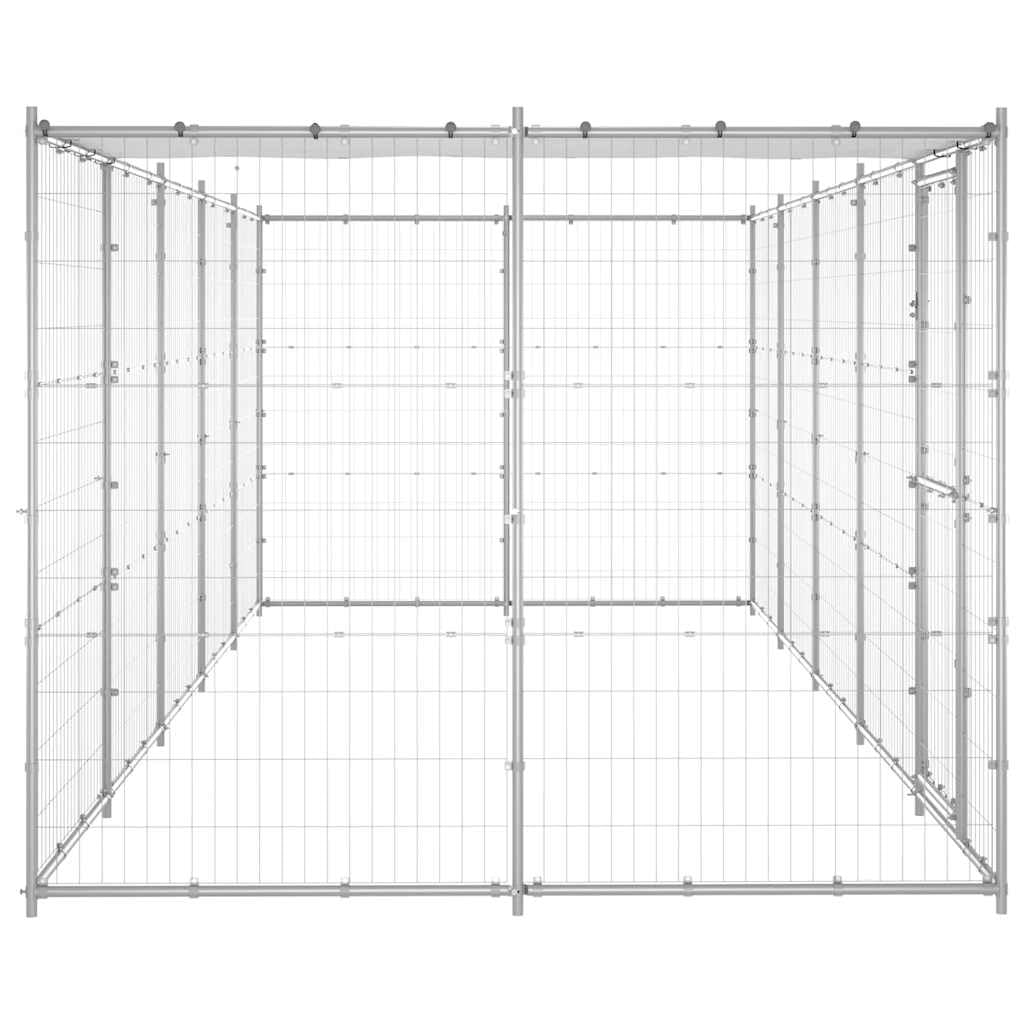 Perrera para perros de acero galvanizado con toldo y puerta, 12,1 m², resistente a la intemperie, para perros, cachorros, camping, jardín, terraza, protección y seguridad