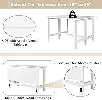 Vista 6 de LUMISOL Extendable Dining Room Table for 4, Small Folding Drop Leaf Kitchen Dining Table, 18–36 inch, Space-Saving, Easy Assembly, White