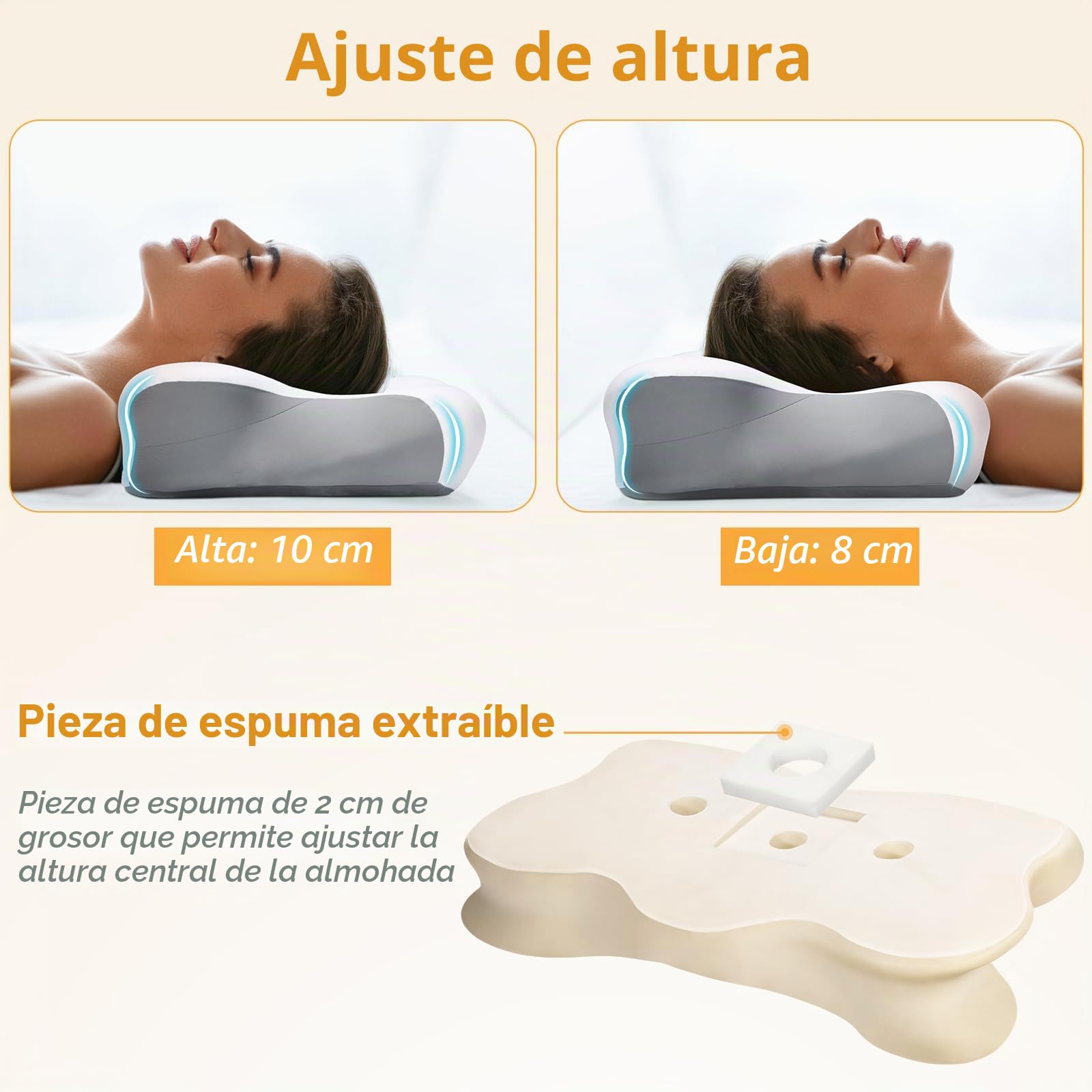 Euqvunn Almohada Viscoelastica para el Dolor de Cervicales y Cuello, Almohada Ergonómica para Dormir de Lado, Espalda, Estómago, Almohada Ortopédica, con Funda Lavable - 62× 36×8/12 cm