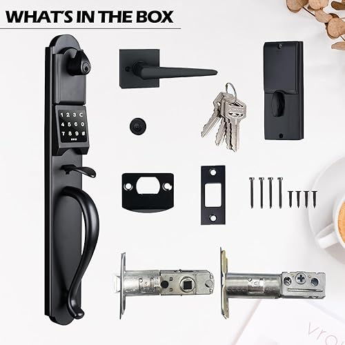 Miniatura 5 de NEWBANG Manija de teclado inteligente para puerta delantera individual en acabado negro mate, MDHST2018DB-E