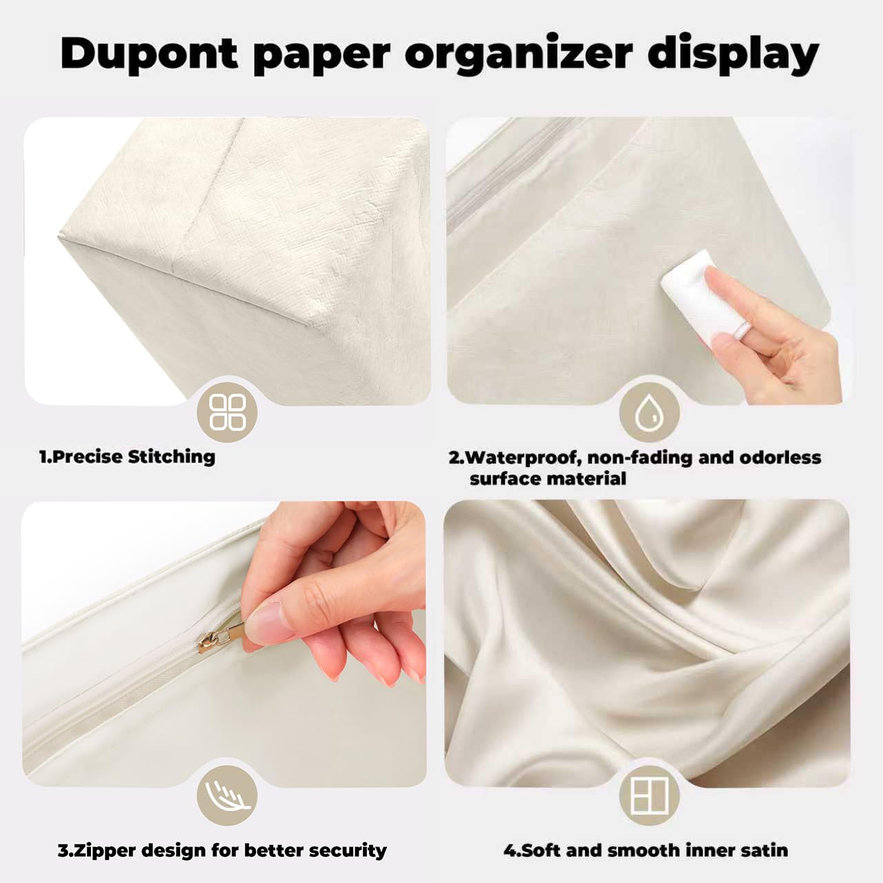 DGAZ Lekki organizer kieszonkowy do gyard Rouette, jedwab i papier Dupont, z kieszenią na zamek błyskawiczny, wewnętrzna wkładka do stabilizacji kształtu i porządku (Craie)