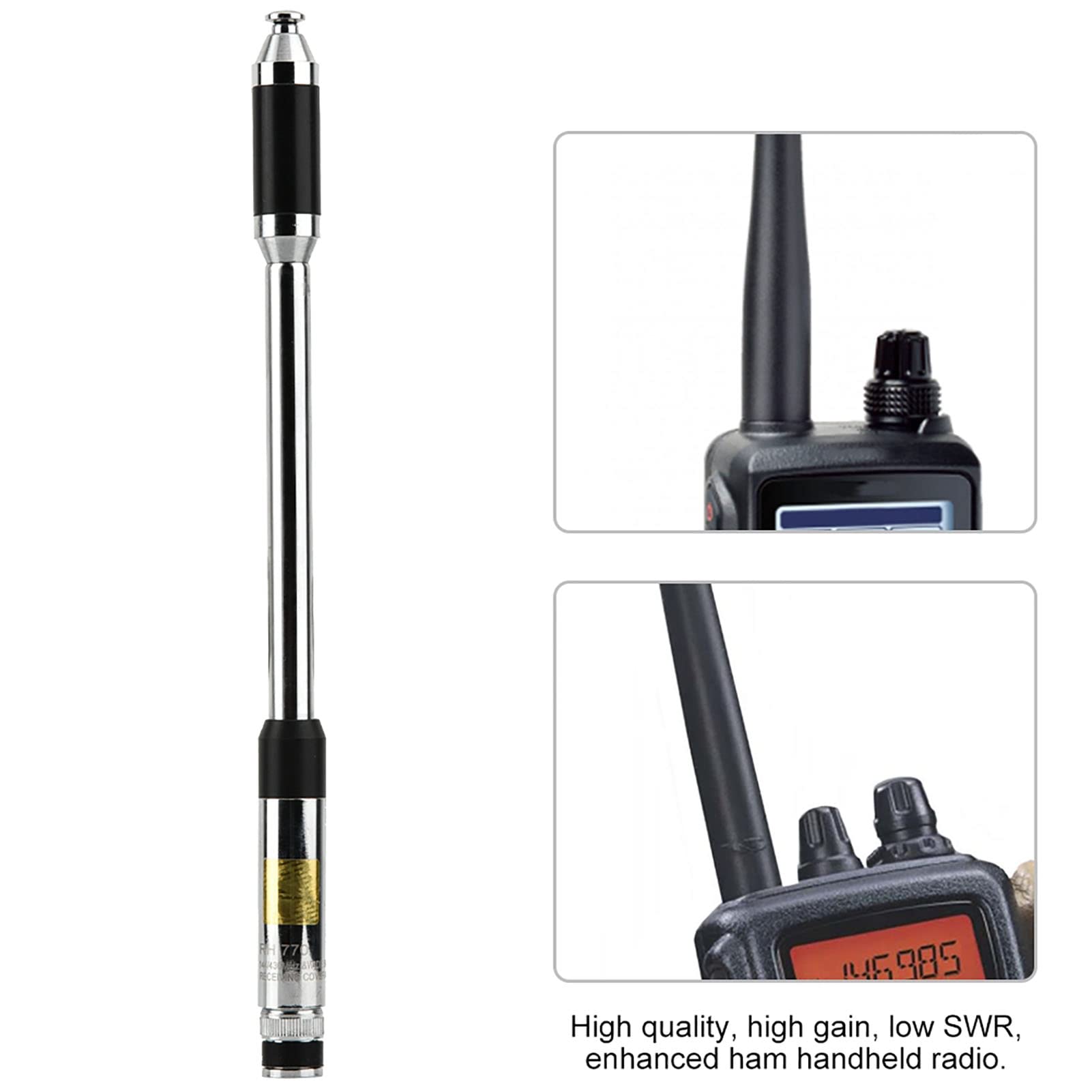 Antenne BNC Double Bande RH770 Antenne Extensible Antenne Radio Bidirectionnelle en Acier Inoxydable pour Talkies-Walkies