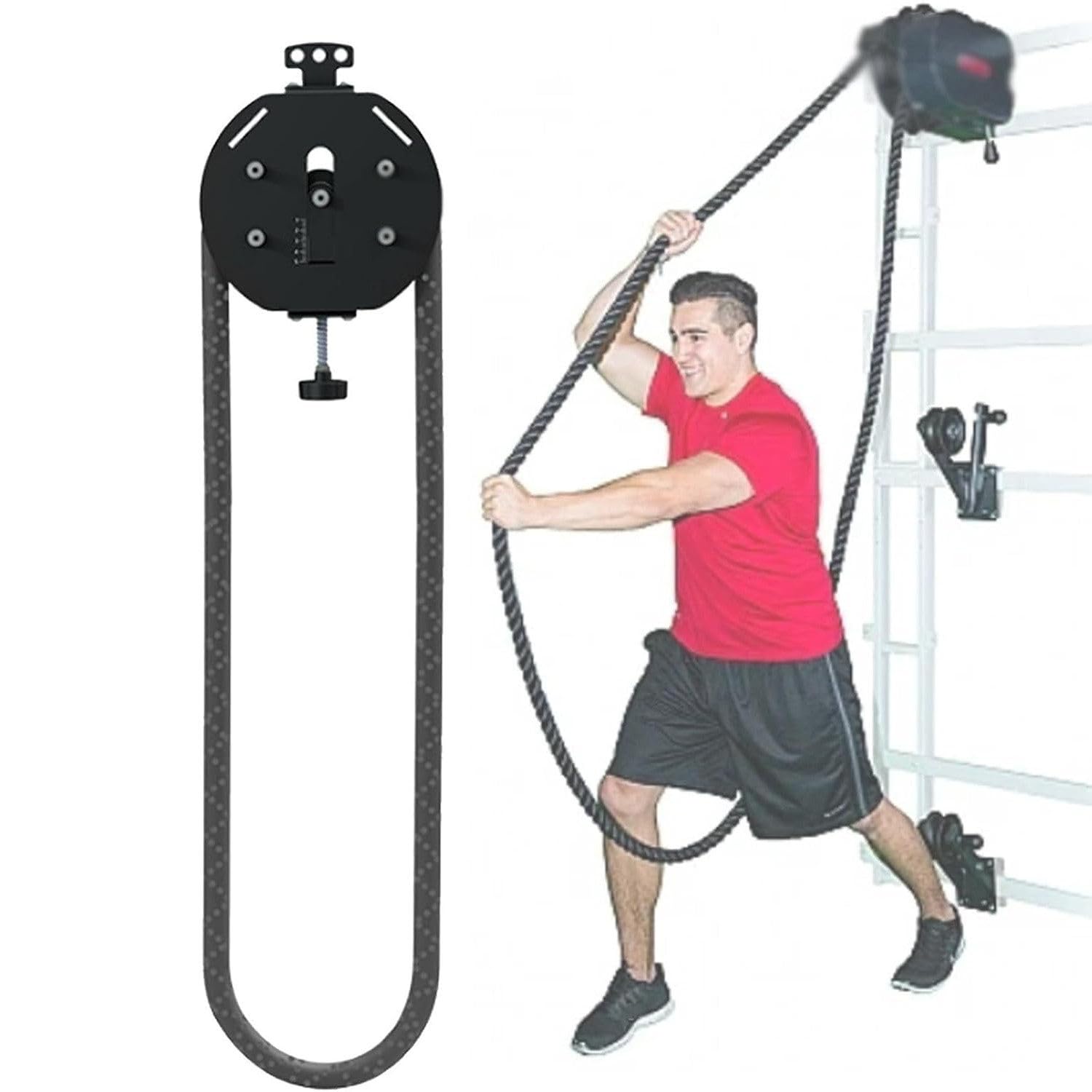 FBJAMZ Endless Rope Trainer Pulley Cable Machine,Resistance Pulley Cable System Gym, For Muscle Endurance Upper Extremity Training Aerobic Exercise (Black)