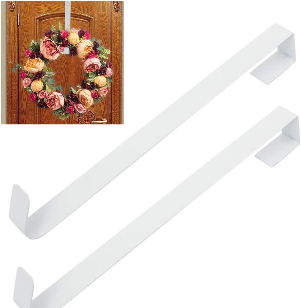 GKanMore 2 Pack Front Door Wreath Hanger Hook Metal 15 Inch Over The Door Hook for Christmas and Party Decoration, Hanging Clothing, Towels, Wreaths, Bags (White)