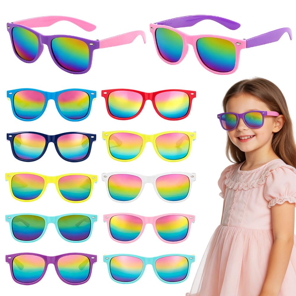 WDKXCN Sunglasses Kids, 12 Pack Kids Sunglasses Multipack, Party Glasses for Kid Adults, Kid Sun Glasses, Cool Party Glass Toy for Beach, Pool, Birthday