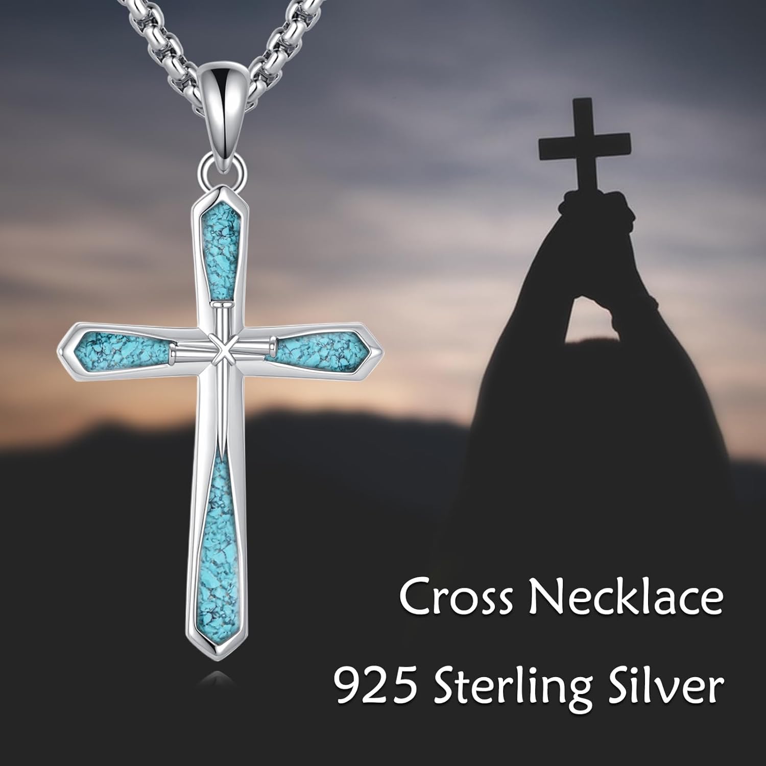 Nail Cross Necklace for Men Sterling Silver Turquoise Cross Necklace Christian Jewelry Gifts for Men - Image 6