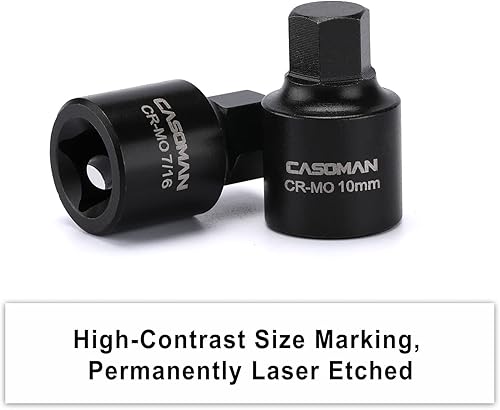Miniatura 5 de CASOMAN Juego de destornilladores hexagonales de impacto de perfil bajo, 16 piezas, 3/8 pulgadas, Cr-Mo, 1/4"-3/4", 0.236 in-0.748 in, Impact SAE y