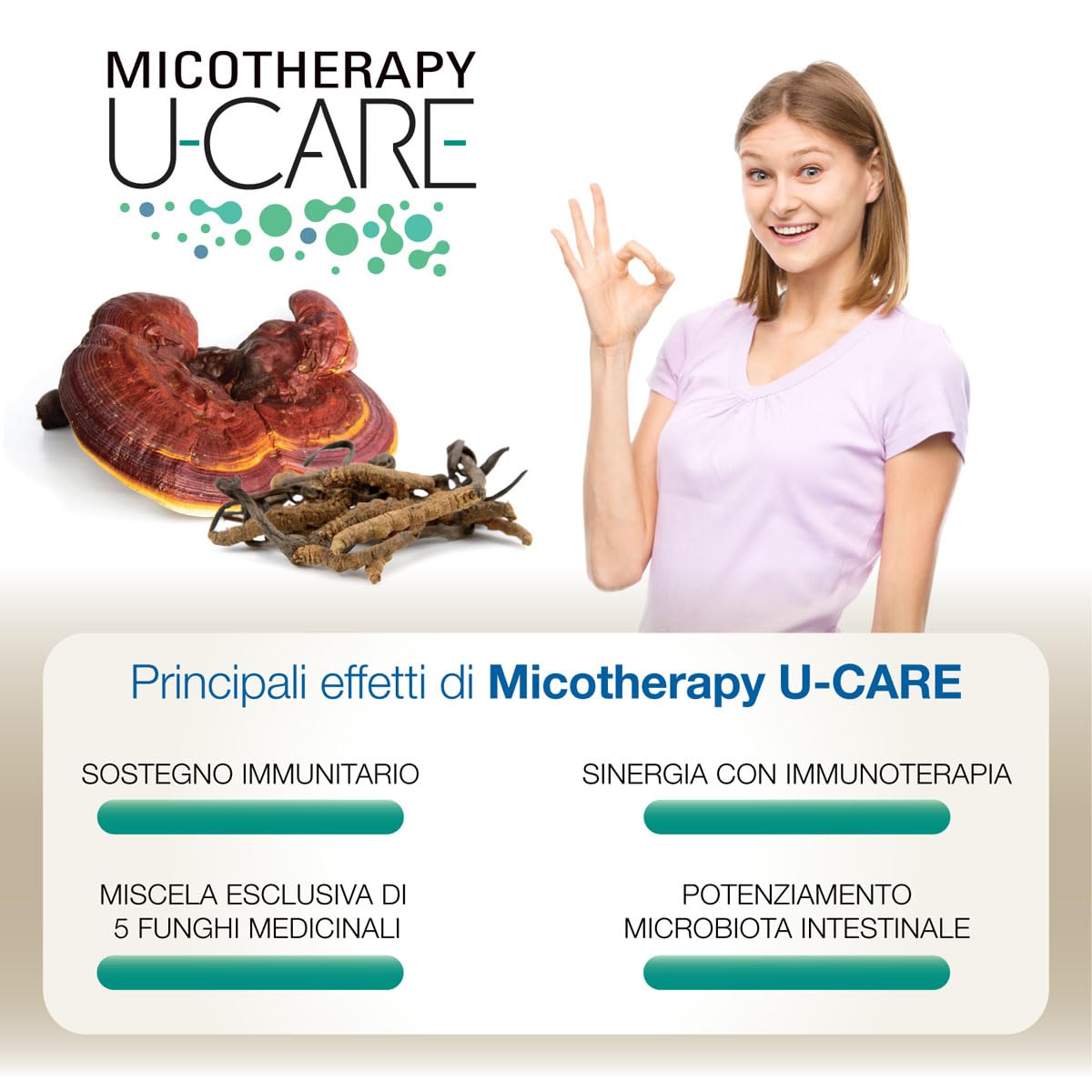 AVD REFORM | Micotherapy U-Care – Integratore con Reishi, Cordyceps, Shiitake, Maitake e ABM da coltivazione biologica per vitalità e difese naturali – 70 capsule – Prodotto in Italia
