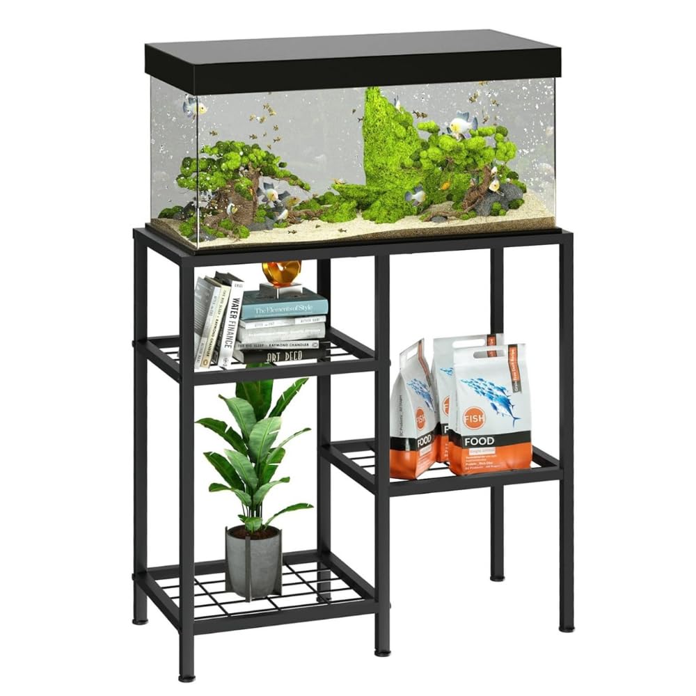Aquarium Stand with Storage Shelves, Metal Frame Fish Tank Table, Black, 3-Tier Storage Rack-picture-25