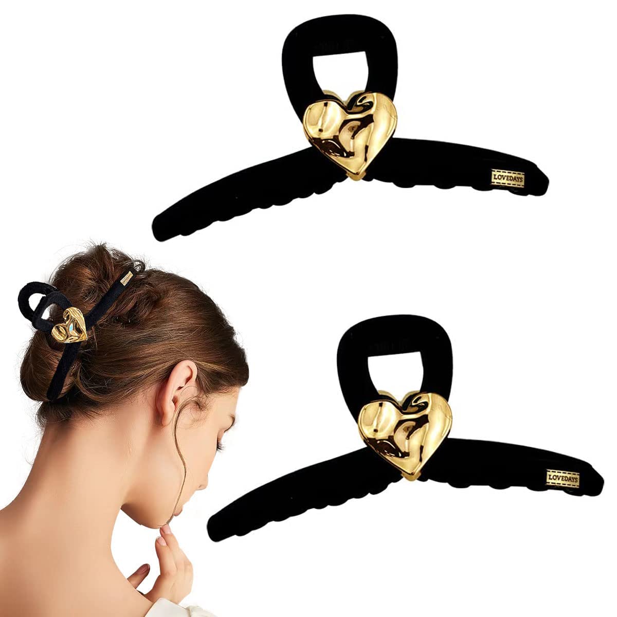 Photo 1 of 2 PACK Black Metal Heart-shaped Pattern Design Hair Claw Clips For Thick Hair Thin Hair Strong Hold Nonslip Elegant Hair Clips Hair Styling Accessories for Women Girls