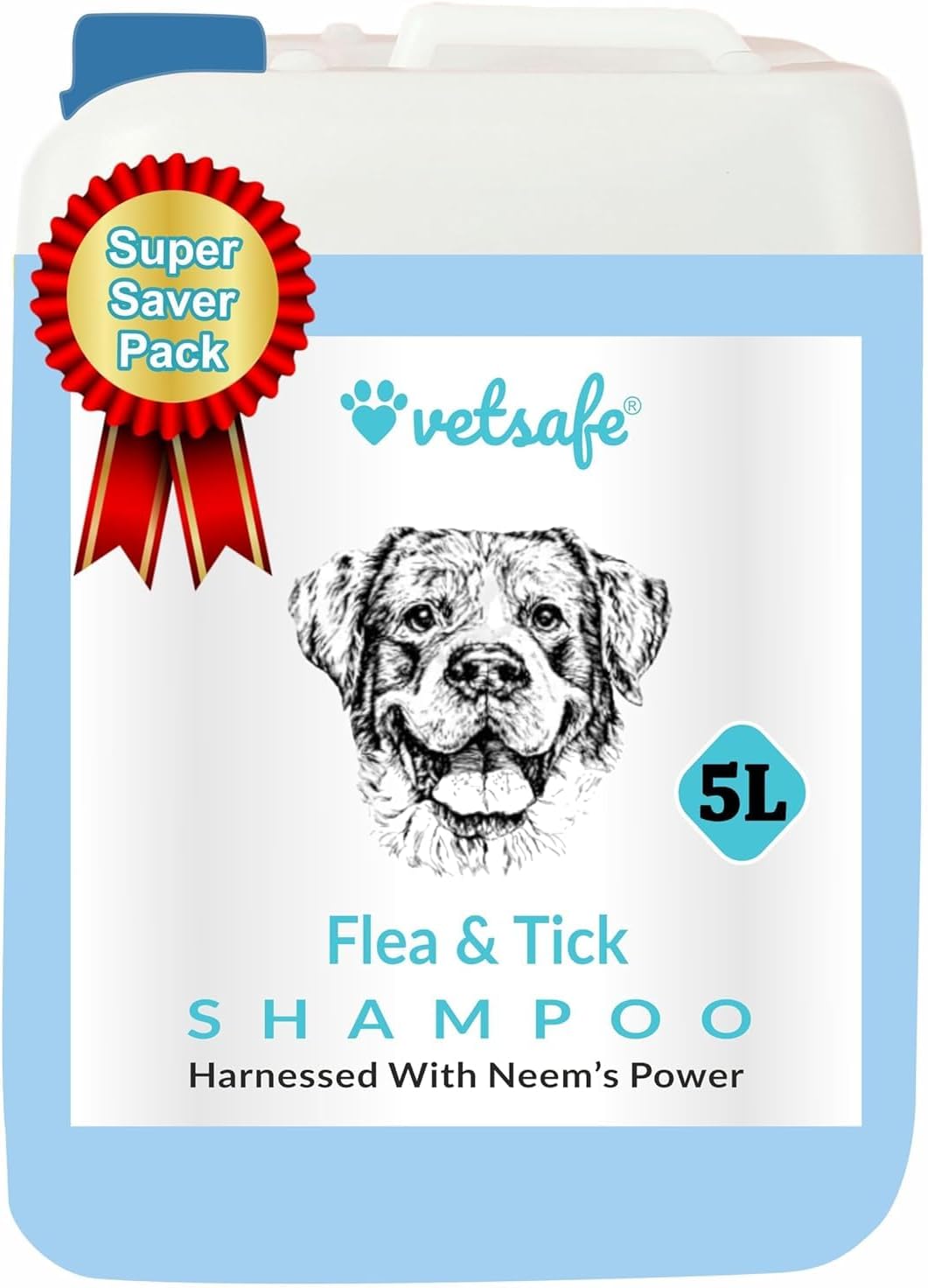 VetSafe Flea & Tick Shampoo for Dogs, Cats & Horses | Neem Powered Herbal Pet Shampoo | Helps Repel Fleas, Ticks & Mites | Rich Cleansing Foam | pH Balanced | Healthy Coat Care | 5L Value Refill