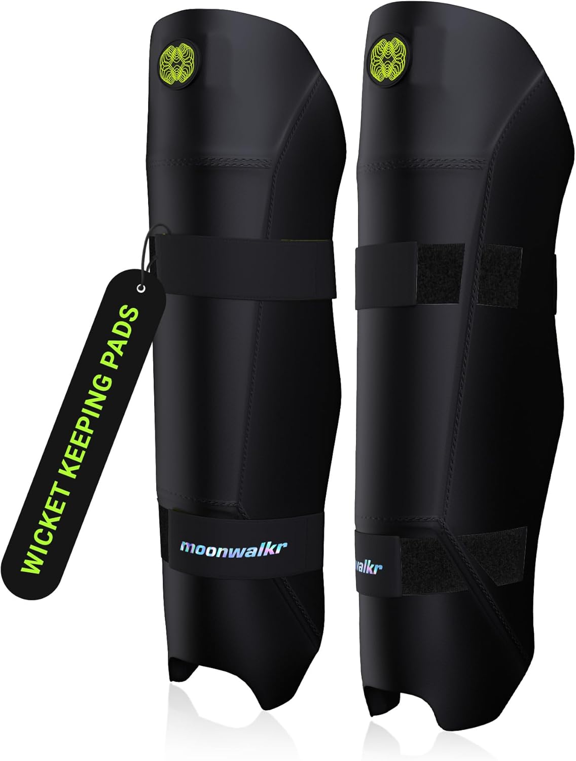 moonwalkr Cricket Wicket Keeping Shin Guards Cricket Guard for Keeper's Height (4'5" - 6'6") Wicket Keeping Pads Super Slim Gear Comes with a 3-inch Strap