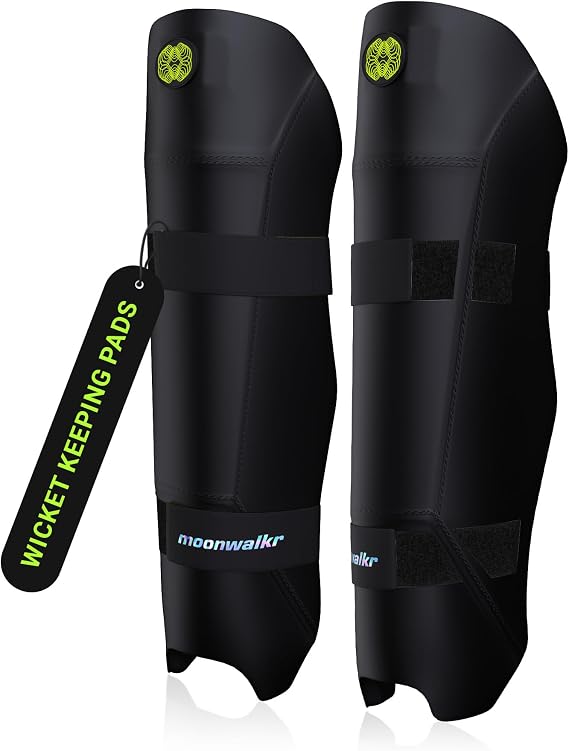 moonwalkr Cricket Wicket Keeping Shin Guards Cricket Guard for Keeper's Height (4'5 - 6'6) Wicket Keeping Pads Super Slim Gear  with a 3-inch Strap