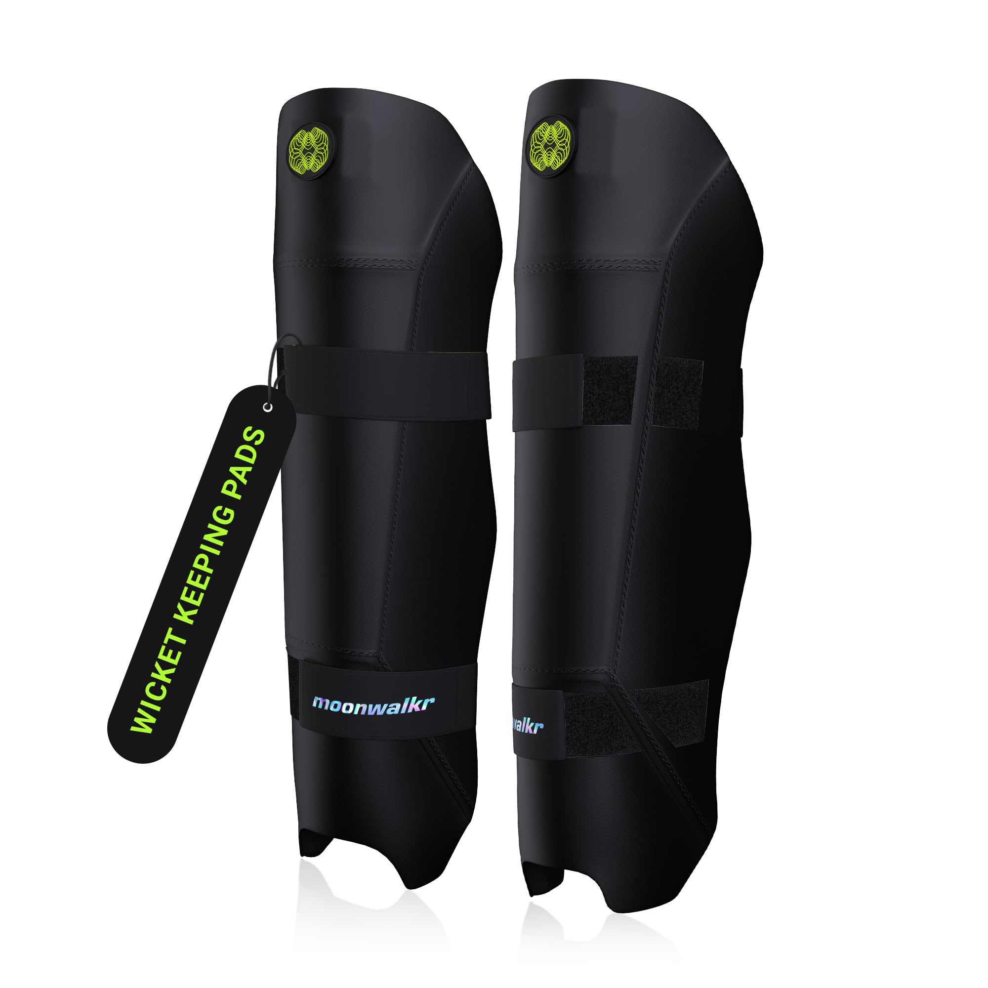 moonwalkr Cricket Keeping Shin Guards Wicket Keeper Pads Protective Gear for Keeper's Height (5'4" - 6'6") Cricket Wicket Keeping Pads Super Slim Gear Comes with a 3-inch Strap (Black, Adult)