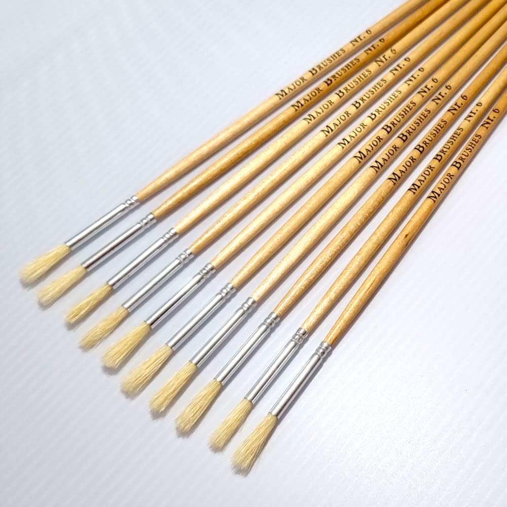 Major Brushes Hog Bristle Long Round Brushes Size 6 - Pack of 10