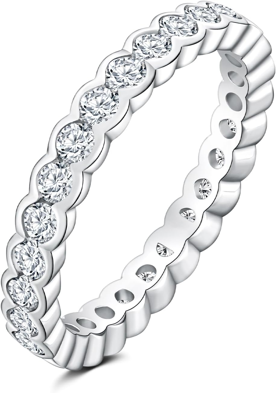 Full Eternity Band Rings for Women 14K Gold Plated Cubic Zirconia/Emearld/Ruby/Sapphire 2.2mm Thin Stackable Wedding Promise Ring for Her Valentines Anniversary Size 6-10