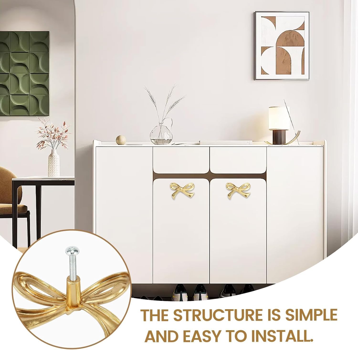 8 Pcs Gold Drawer Pulls Decorative Brass Bow Shape Cabinets Handle Vintage Dresser Knobs, Cabinet Hardware Cupboard Dresser Wardrobe and Drawer Pulls (8PCS)