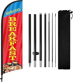 Breakfast Special Advertising Swooper Flag, Breakfast Special Feather Flag with Flag Pole and Ground Stake, Advertising Feather Banner Sign for Breakfast Special Business 8FT