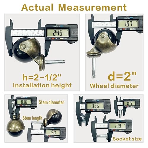 Miniatura 3 de JGJC Ruedas giratorias de 2 pulgadas, ruedas giratorias para muebles antiguos, juego de 4 con enchufe, ruedas de latón macizo con vástago (516 x