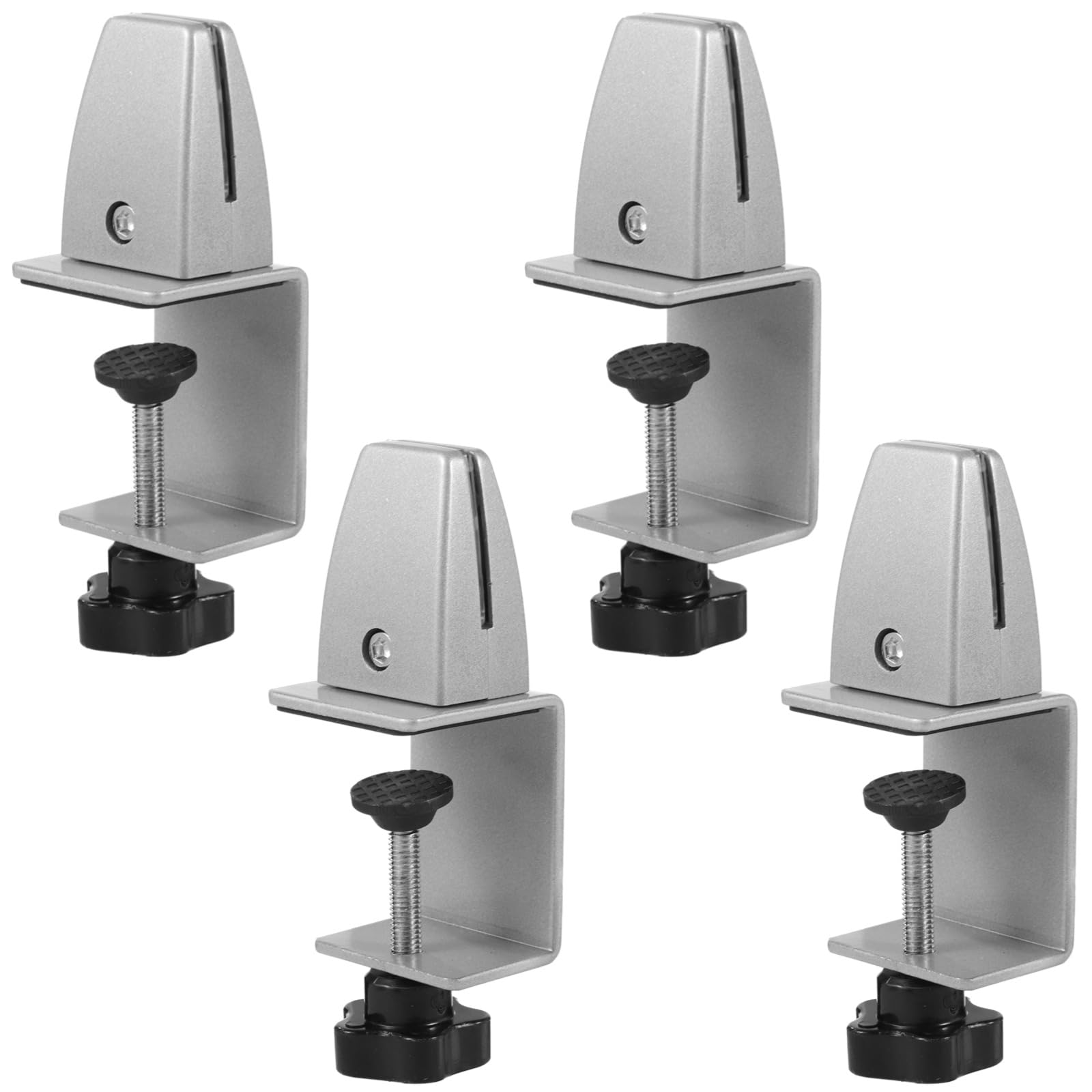 YOFAPA 4 Pcs Sneeze Guard Support Clamps, Adjustable Desk Divider Clamps for 0.16-0.78" Panels, Acrylic Plexiglass Partition Clips, Punch-Free Aluminum Alloy Desk Privacy Panel Clips, Silver